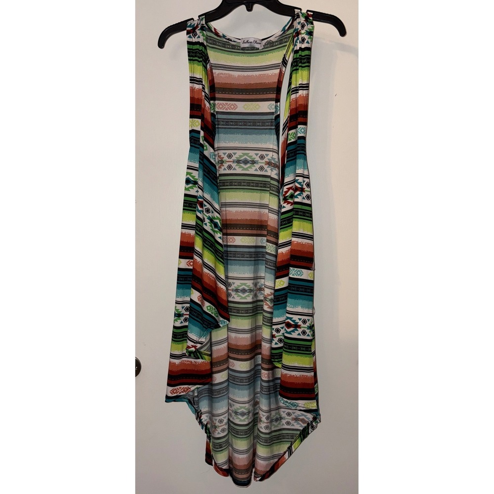 Southern Charm Southwestern Print Sleeveless‎ Duster Cardigan Vest Women R